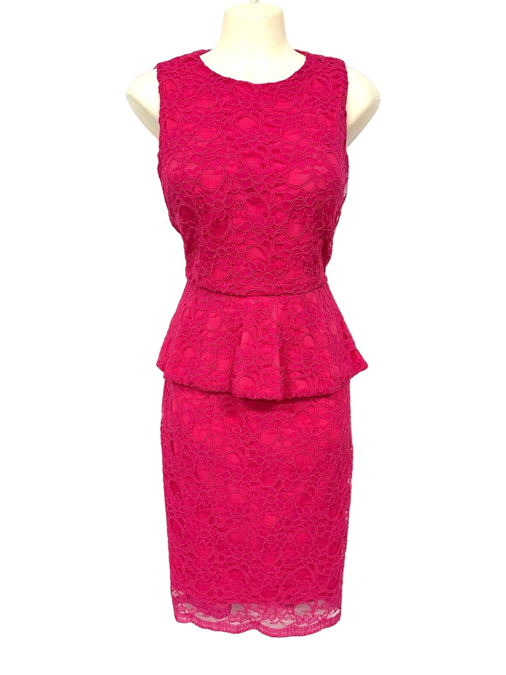Joseph Ribkoff Pink Lace Peplum Dress Size 10 Party Wedding Formal Romantic